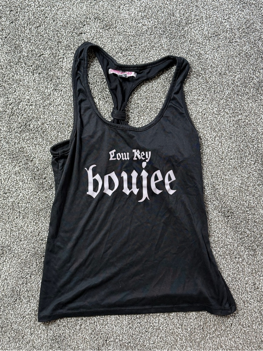 Jordan Black Racerback Tank Top with ' low key boujee' Graphic